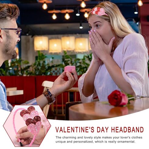 totelux عيد الحب عقال بريق القلب الشعر الفرقة سباركلي الوردي الأحمر الحب إكسسوارات الشعر للنساء الفتيات عيد الحب حزب غطاء الرأس الديكور الخطوبة عيد ميلاد لوازم الزفاف هدية in Kuwait