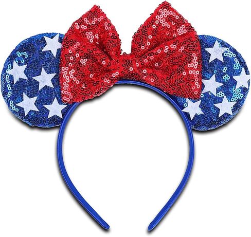 CONERY 4th of July Headbands for Women Men, Mouse Ears Headband with Sequin Bow Independence Day Blue Glitter Star Hairbands for Girls, Patriotic Party Decoration Costume Headwear Hair Accessories1Pcs in Saudi Arabia