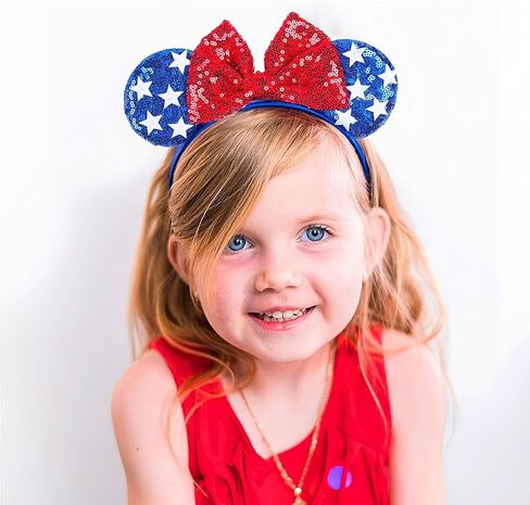 CONERY 4th of July Headbands for Women Men, Mouse Ears Headband with Sequin Bow Independence Day Blue Glitter Star Hairbands for Girls, Patriotic Party Decoration Costume Headwear Hair Accessories1Pcs in Saudi Arabia