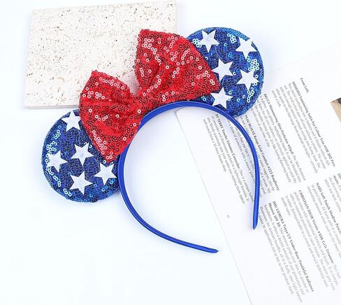 CONERY 4th of July Headbands for Women Men, Mouse Ears Headband with Sequin Bow Independence Day Blue Glitter Star Hairbands for Girls, Patriotic Party Decoration Costume Headwear Hair Accessories1Pcs in Saudi Arabia