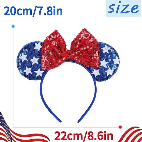CONERY 4th of July Headbands for Women Men, Mouse Ears Headband with Sequin Bow Independence Day Blue Glitter Star Hairbands for Girls, Patriotic Party Decoration Costume Headwear Hair Accessories1Pcs in Saudi Arabia