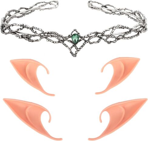 تاج قزم WHAVEL مع آذان خرافية، غطاء رأس جنية معدني مع زوجين من آذان قزم ناعمة عصر النهضة التنكرية للهالوين in Kuwait