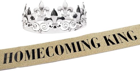 Anderson's Homecoming Queen Tiara and Silver Glitter Sash Set, High School Royal Accessories, Metallic Letter Sash, Elegant Headwear for Teens, Pageant Crown for Homecoming Events in Saudi Arabia