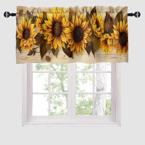 Sunflower Printed Window Curtains Valances Yellow Floral On Rustic Wooden Farmhouse Country Rod Pocket Valance Window Treatment Curtains For Kitchen Bathroom Living Room 54 X 18 Inch, 1 Panel in Saudi Arabia
