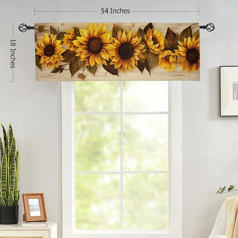 Sunflower Printed Window Curtains Valances Yellow Floral On Rustic Wooden Farmhouse Country Rod Pocket Valance Window Treatment Curtains For Kitchen Bathroom Living Room 54 X 18 Inch, 1 Panel in Saudi Arabia