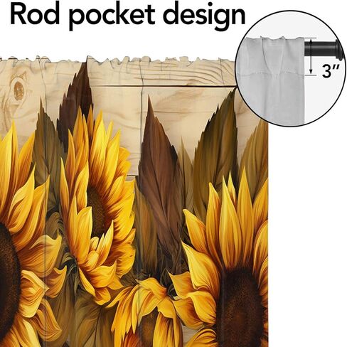 Sunflower Printed Window Curtains Valances Yellow Floral On Rustic Wooden Farmhouse Country Rod Pocket Valance Window Treatment Curtains For Kitchen Bathroom Living Room 54 X 18 Inch, 1 Panel in Saudi Arabia
