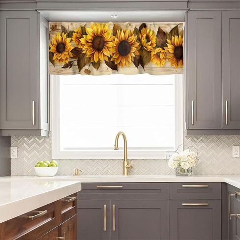Sunflower Printed Window Curtains Valances Yellow Floral On Rustic Wooden Farmhouse Country Rod Pocket Valance Window Treatment Curtains For Kitchen Bathroom Living Room 54 X 18 Inch, 1 Panel in Saudi Arabia