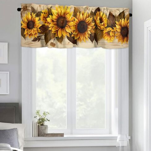 Sunflower Printed Window Curtains Valances Yellow Floral On Rustic Wooden Farmhouse Country Rod Pocket Valance Window Treatment Curtains For Kitchen Bathroom Living Room 54 X 18 Inch, 1 Panel in Saudi Arabia