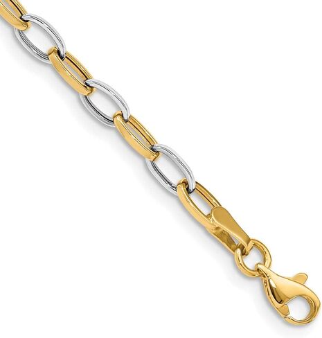 Sonia Jewels Real 14k Yellow and White Gold Two Tone Open Link Bracelet - with Secure Lobster Lock Clasp 7.25" in Saudi Arabia