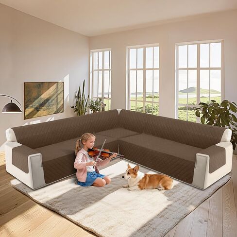 HDCAXKJ L Shape Couch Cover Sectional Sofa Cover 4 Pcs Corner Sectional Sofa Slipcovers Sets for Pets Dogs Washable Non Slip U Shaped Furniture Protector for Sectional Sofa (Dark Gray, Large) in Kuwait
