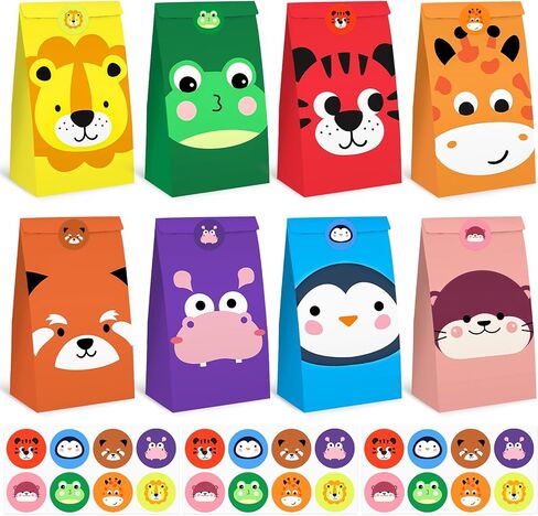 VGOODALL 36 Pack Animal Party Favor Bags with Stickers, 4.7"x 3.1"x 8.7" Paper Treat Bags for Kids Birthdays Classroom Rewards Goodie Gift Supplies in Saudi Arabia