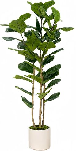 Artificial Fiddle Leaf Fig Tree 5FT with White Tall Planter-Large Faux Tree Tall Fake Floor Plant in Pot,Artificial Plants Indoor for Home Office Living Room Décor(Lyrata 5FT) in Saudi Arabia