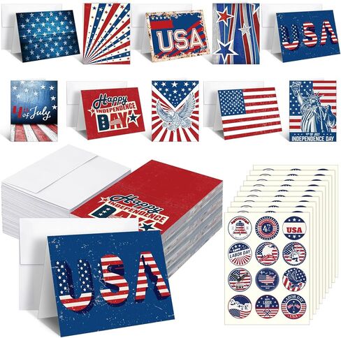 100 Sets Patriotic Greeting Cards with Envelopes Stickers American Flag Patriotic Thank You Cards for Military Veteran July 4th Memorial Day (Bright Flag) in Kuwait