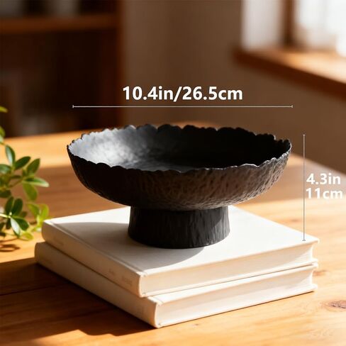10.4" Large Black Decorative Bowl, Black Pedestal Bowl, Glass Decorative Bowls, Modern Fruit Bowl for Home Decor, Key Bowl, Candy Bowls, Smudge Bowls, Coffee Tables Centerpiece in Saudi Arabia