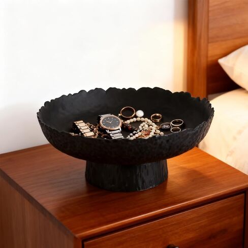10.4" Large Black Decorative Bowl, Black Pedestal Bowl, Glass Decorative Bowls, Modern Fruit Bowl for Home Decor, Key Bowl, Candy Bowls, Smudge Bowls, Coffee Tables Centerpiece in Saudi Arabia