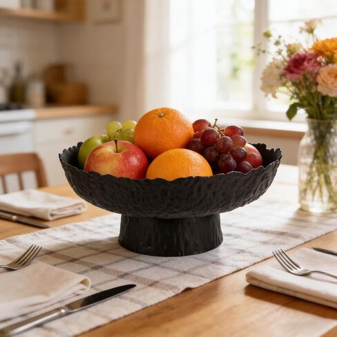 10.4" Large Black Decorative Bowl, Black Pedestal Bowl, Glass Decorative Bowls, Modern Fruit Bowl for Home Decor, Key Bowl, Candy Bowls, Smudge Bowls, Coffee Tables Centerpiece in Saudi Arabia