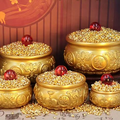 وعاء نقود من النحاس Feng Shui بتصميم سمكة مزدوجة، وعاء وفرة الثروة مملوء بسبائك ذهبية لديكور المنزل/المكتب، زخرفة جيدة الحظ للمدخل والمكتب والاستقبال in Kuwait