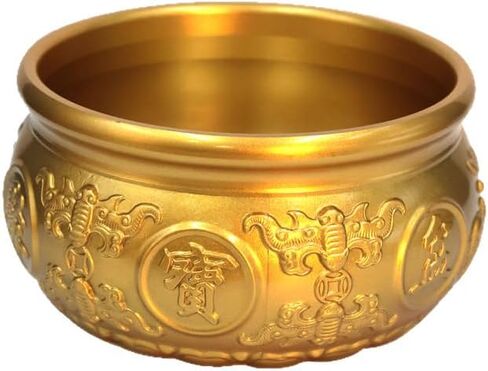 وعاء نقود من النحاس Feng Shui بتصميم سمكة مزدوجة، وعاء وفرة الثروة مملوء بسبائك ذهبية لديكور المنزل/المكتب، زخرفة جيدة الحظ للمدخل والمكتب والاستقبال in Kuwait
