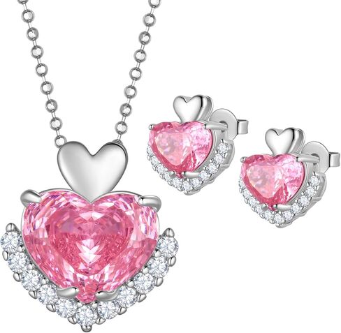 Love Heart Necklaces and Earrings with Rose Cut Birthstone Silver Plated Elegant Jewelry Set for Women CS0002 in Saudi Arabia