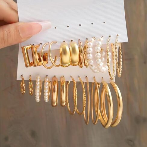 12 - Pair Exquisite Hoop Earrings Set for Women: A Blend of Timeless Elegance and Trendy Design, Jewelry Gifts for Every Occasion in Saudi Arabia