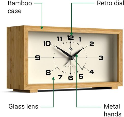 NEWGATE® Lemur Alarm Clock | Rectangular Design | Bamboo case | Ideal for Bedside, Desk or Shelf | Modern Retro Living Room, Bedroom & Office Accessory in Saudi Arabia