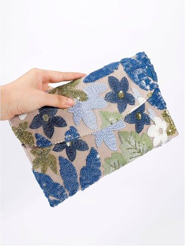 Women's Floral Embroidery Sequin Glitter Evening Bags Elegant Beaded Clutch Purses in Saudi Arabia