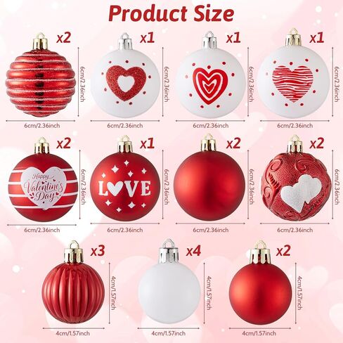 Valentines Day Decorations, 21pcs Ball Shaped Valentine Ornaments for Tree, Xmas, Love Day and Wedding Anniversary Party (Red) in Saudi Arabia