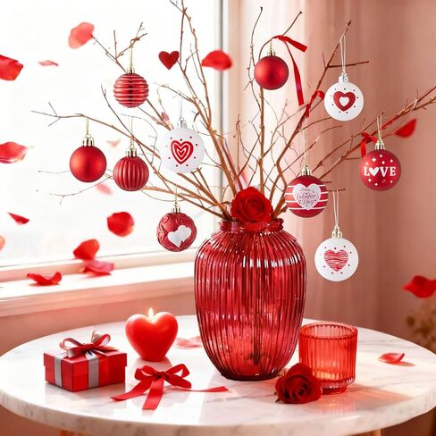 Valentines Day Decorations, 21pcs Ball Shaped Valentine Ornaments for Tree, Xmas, Love Day and Wedding Anniversary Party (Red) in Saudi Arabia