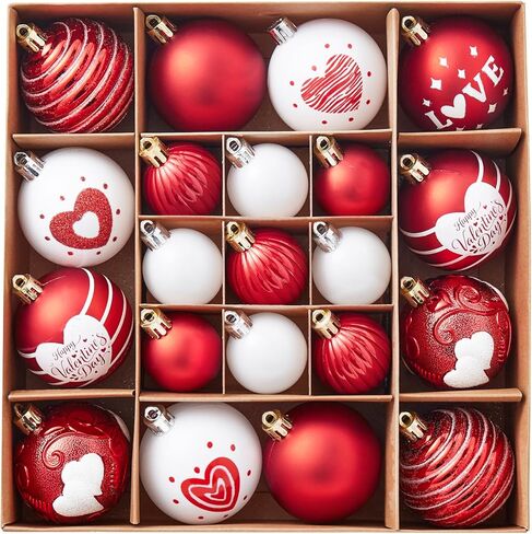 Valentines Day Decorations, 21pcs Ball Shaped Valentine Ornaments for Tree, Xmas, Love Day and Wedding Anniversary Party (Red) in Saudi Arabia