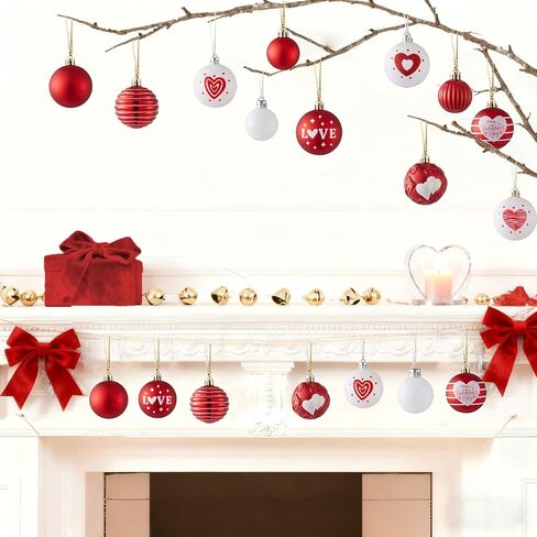 Valentines Day Decorations, 21pcs Ball Shaped Valentine Ornaments for Tree, Xmas, Love Day and Wedding Anniversary Party (Red) in Saudi Arabia
