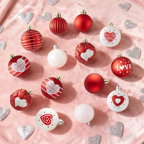Valentines Day Decorations, 21pcs Ball Shaped Valentine Ornaments for Tree, Xmas, Love Day and Wedding Anniversary Party (Red) in Saudi Arabia