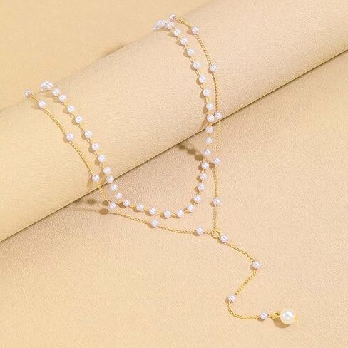 Pearl Layered Necklaces for Women Gold Plated Dainty Choker Necklace Jewelry Gifts in Saudi Arabia