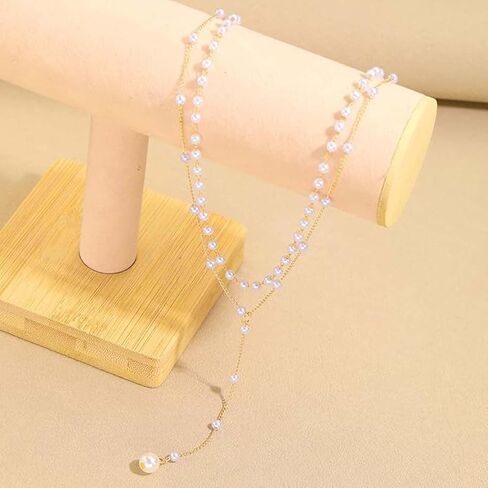 Pearl Layered Necklaces for Women Gold Plated Dainty Choker Necklace Jewelry Gifts in Saudi Arabia