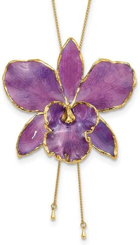 24K Gold-trim Lacquer Dipped Multi-Color Real Cattleya Orchid Slip-on Adjustable Gold-tone Necklace in Saudi Arabia