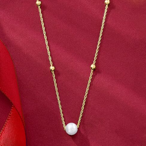 Pure Collection by Ross-Simons 4-5mm Cultured Pearl Station Necklace in 14kt Yellow Gold. 16 inches in Saudi Arabia