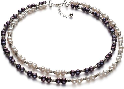 YinYang Black and White 6-7mm Double Strand A Quality Freshwater 925 Sterling Silver Cultured Pearl Necklace in Saudi Arabia