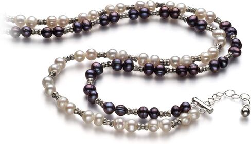 YinYang Black and White 6-7mm Double Strand A Quality Freshwater 925 Sterling Silver Cultured Pearl Necklace in Saudi Arabia