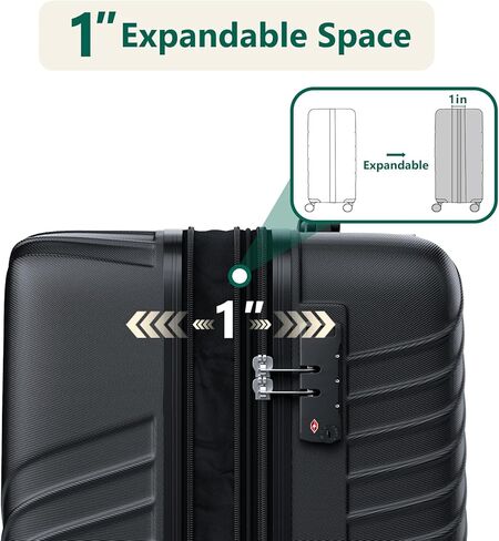 20 Inch Carry-On Luggage with Spinner Wheels, Airline Approved Hardshell Suitcase, TSA Lock, Lightweight & Expandable Hard Shell Travel Luggage, Black in Kuwait