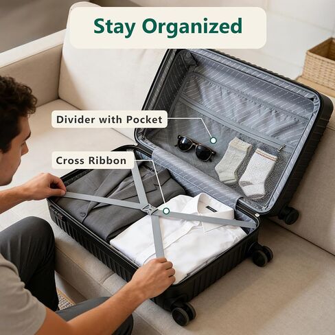 20 Inch Carry-On Luggage with Spinner Wheels, Airline Approved Hardshell Suitcase, TSA Lock, Lightweight & Expandable Hard Shell Travel Luggage, Black in Kuwait