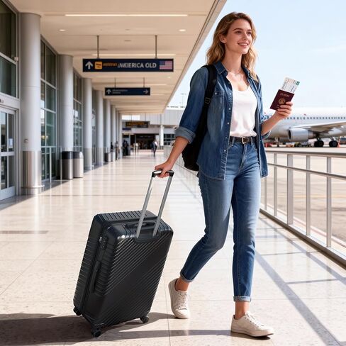 20 Inch Carry-On Luggage with Spinner Wheels, Airline Approved Hardshell Suitcase, TSA Lock, Lightweight & Expandable Hard Shell Travel Luggage, Black in Kuwait