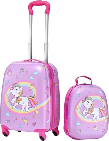 VEVOR Kids Luggage Set, 2 Piece, 18 Inch Hardside Rolling Wheels Suitcase with Hard-Shell Backpack, Unicorn Kids Carry on Luggage Set, Holiday Birthday Gift for Girls & Boys, Airline Approved in Kuwait