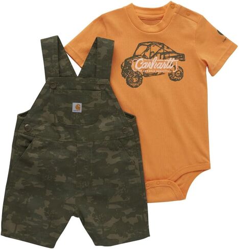 تي شيرت Carhartt Kid CG8927 قصير الأكمام ومجموعة شريط شريعة قصيرة - بو - 4 طفل - شريط داكن النيلي. in Kuwait