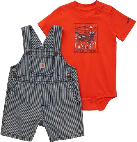 تي شيرت Carhartt Kid CG8927 قصير الأكمام ومجموعة شريط شريعة قصيرة - بو - 4 طفل - شريط داكن النيلي. in Kuwait