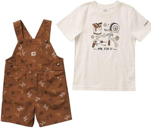 تي شيرت Carhartt Kid CG8927 قصير الأكمام ومجموعة شريط شريعة قصيرة - بو - 4 طفل - شريط داكن النيلي. in Kuwait