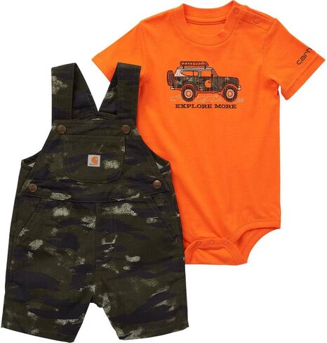 تي شيرت Carhartt Kid CG8927 قصير الأكمام ومجموعة شريط شريعة قصيرة - بو - 4 طفل - شريط داكن النيلي. in Kuwait