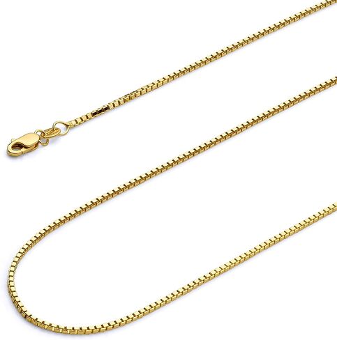 14k REAL Yellow Gold Solid 1.1mm Box Link Chain Necklace with Lobster Claw Clasp - 24" in Saudi Arabia