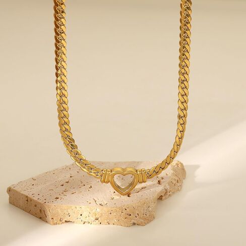 Minimalist 14K Gold-Plated Stainless Steel Snake Chain Necklace with Hollow Heart - Perfect for Mother’s Day and Special Occasions in Saudi Arabia