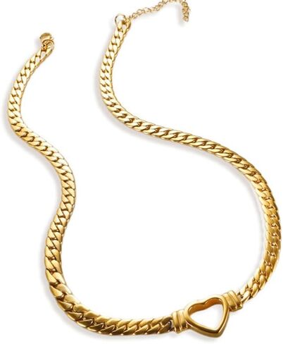 Minimalist 14K Gold-Plated Stainless Steel Snake Chain Necklace with Hollow Heart - Perfect for Mother’s Day and Special Occasions in Saudi Arabia