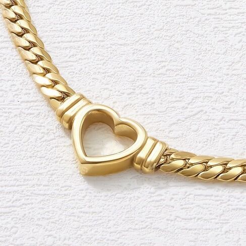 Minimalist 14K Gold-Plated Stainless Steel Snake Chain Necklace with Hollow Heart - Perfect for Mother’s Day and Special Occasions in Saudi Arabia