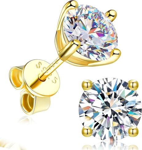 Moissanite Stud Earrings for Women Men, 18K White Gold Plated Solid GRA 925 Sterling Silver Earring Hypoallergenic Dainty Flat Back Stud Diamond Earrings, 0.6-4CT D Color VVS1 Clarity, Wedding Jewelry in Saudi Arabia